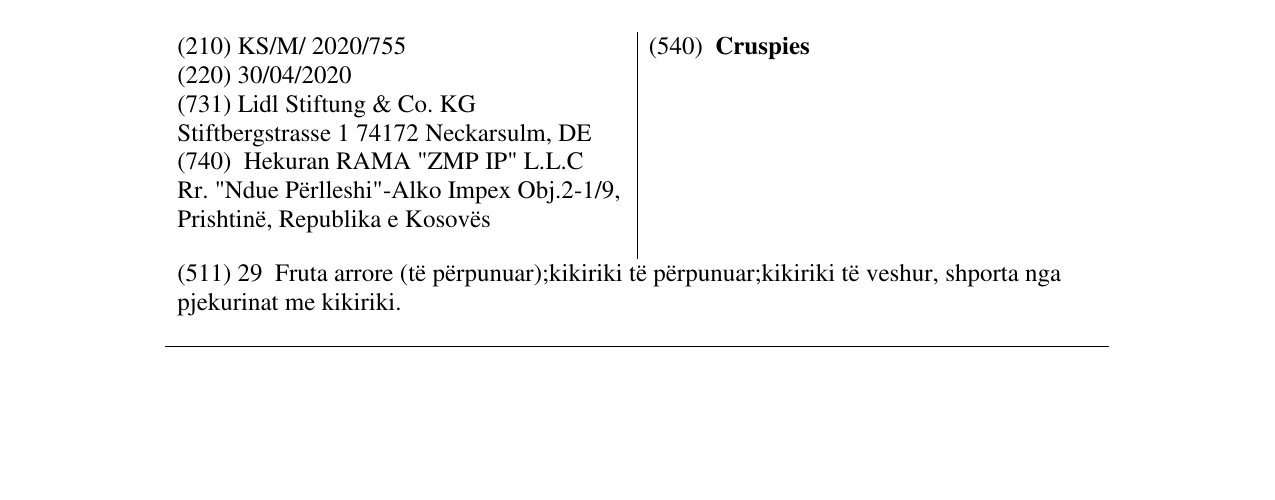 Zëri i markës Cruspies në buletin