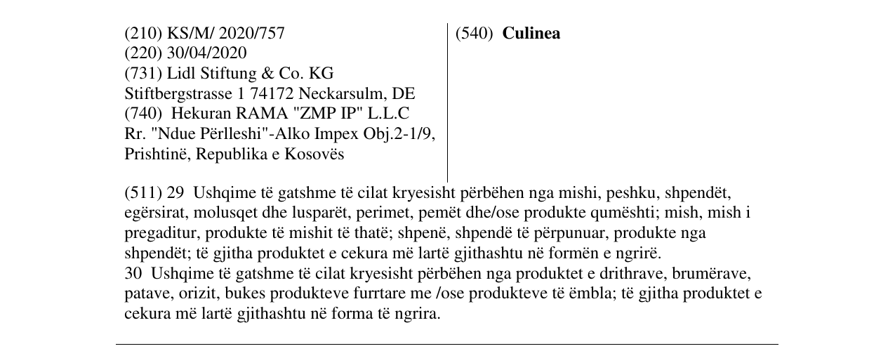 Zëri i markës Culinea në buletin