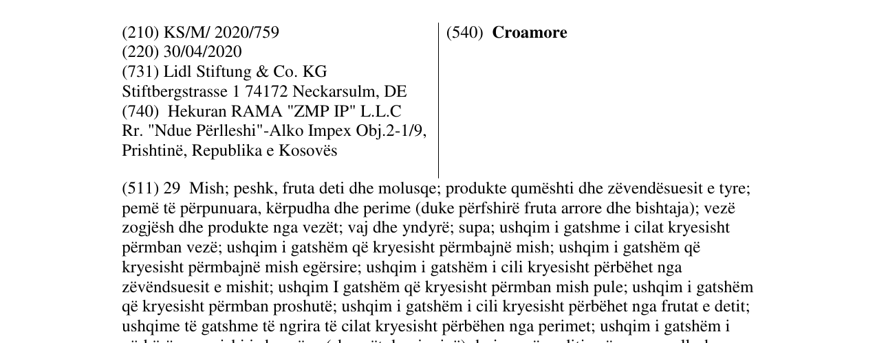 Zëri i markës Croamore në buletin