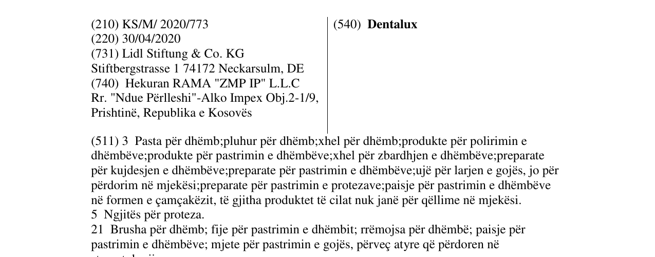 Zëri i markës Dentalux në buletin