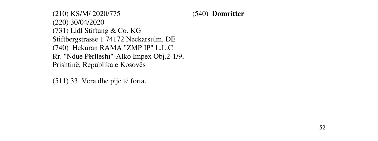 Zëri i markës Domritter në buletin