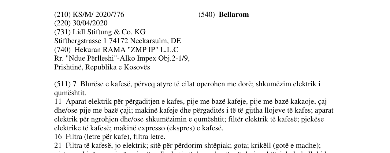 Zëri i markës Bellarom në buletin