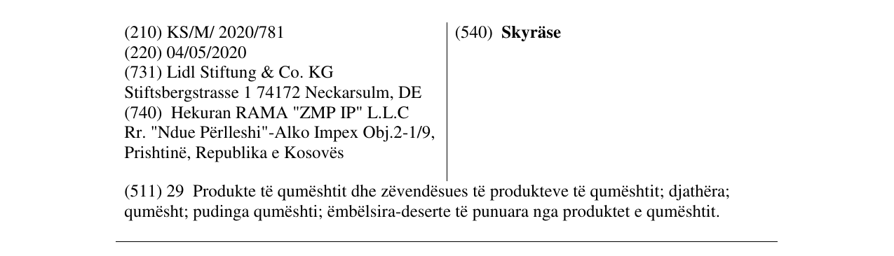 Zëri i markës Skyräse në buletin