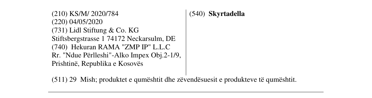 Zëri i markës Skyrtadella në buletin