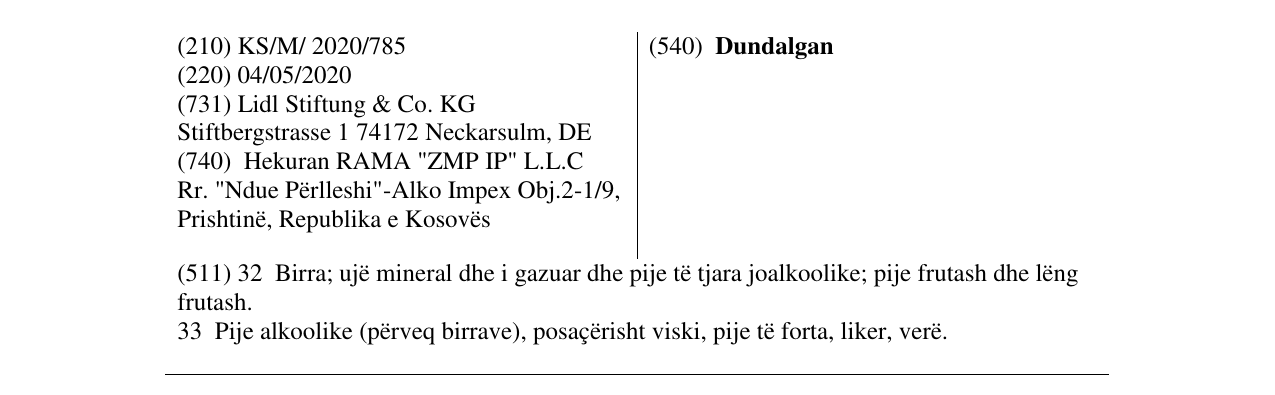 Zëri i markës Dundalgan në buletin