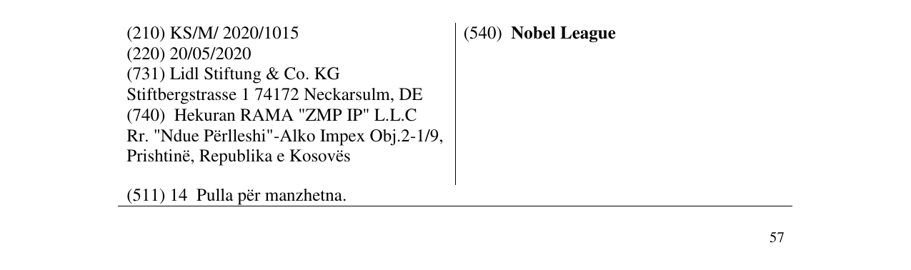 Zëri i markës Nobel League në buletin