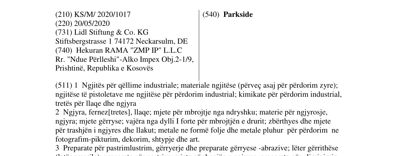 Zëri i markës Parkside në buletin