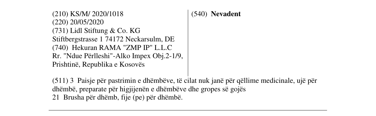 Zëri i markës Nevadent në buletin