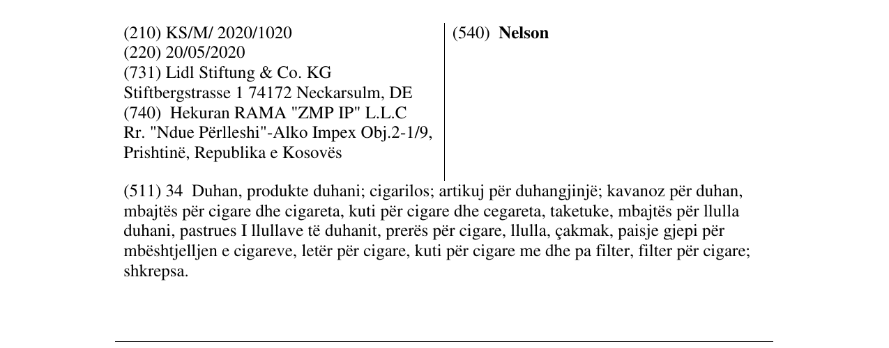Zëri i markës Nelson në buletin