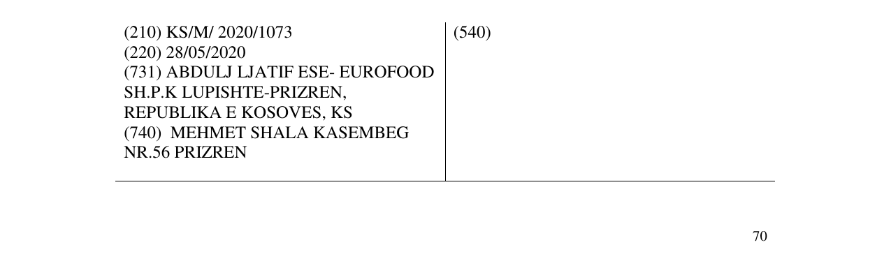 Zëri i markës Euro Food në buletin