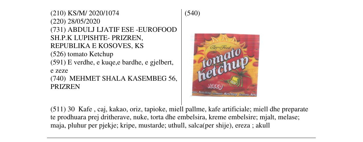 Zëri i markës TOMATO KETCHUP në buletin