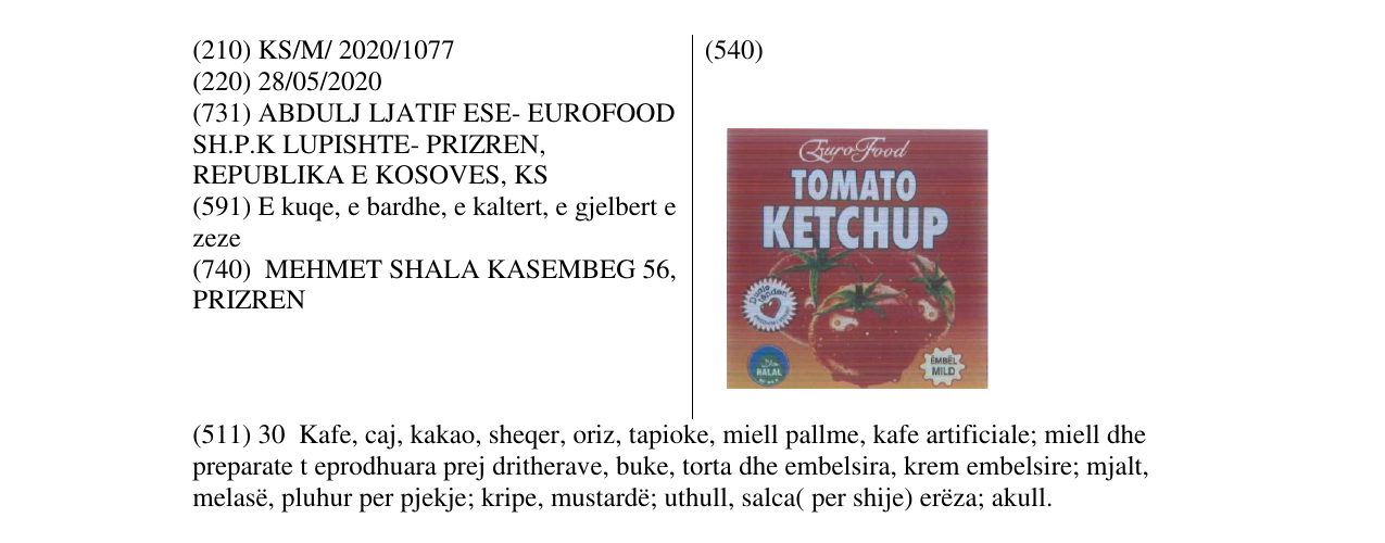 Zëri i markës TOMATO KETCHUP në buletin
