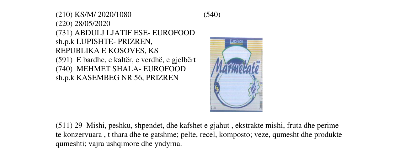 Zëri i markës Marmelatë në buletin
