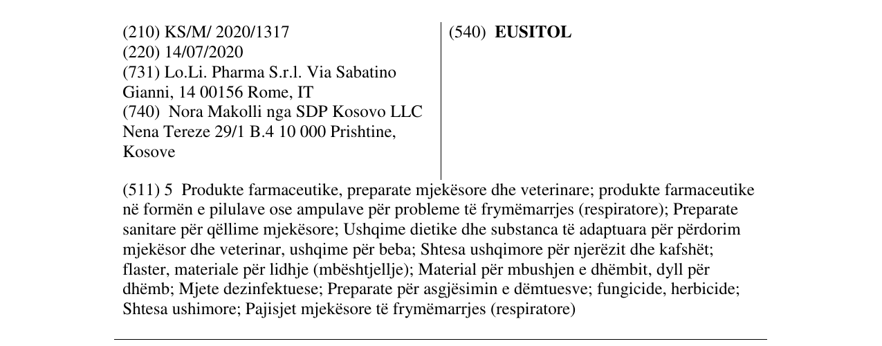 Zëri i markës EUSITOL në buletin