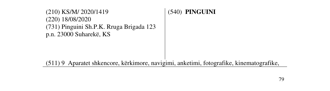 Zëri i markës PINGUINI në buletin