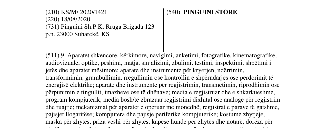 Zëri i markës PINGUINI STORE në buletin