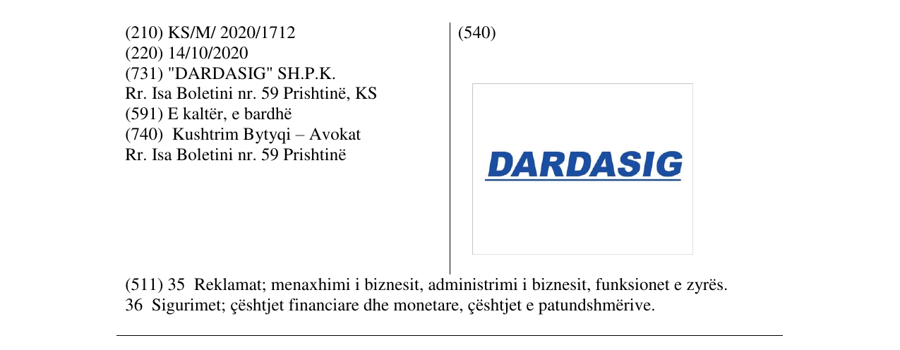 Zëri i markës DARDASIG në buletin