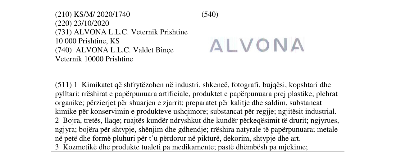 Zëri i markës ALVONA në buletin