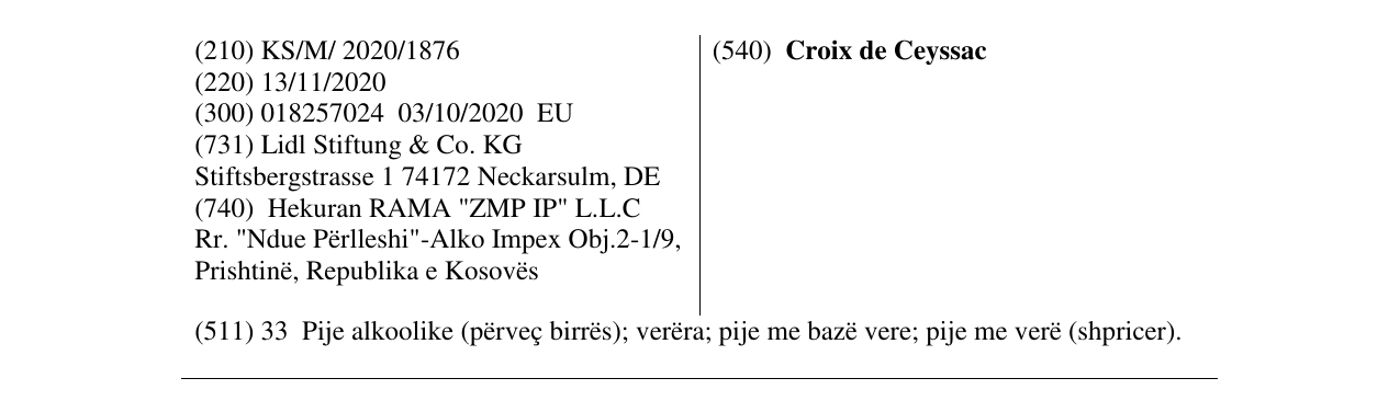 Zëri i markës Croix de Ceyssac në buletin