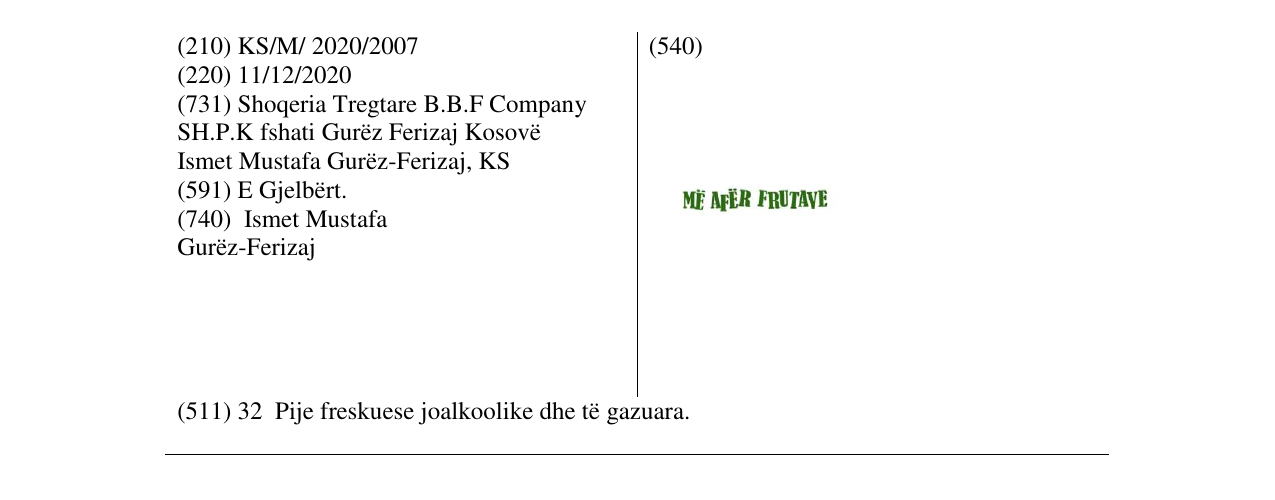 Zëri i markës ME AFER FRUTAVE në buletin