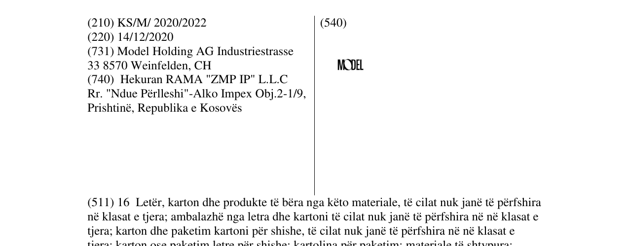 Zëri i markës MODEL në buletin