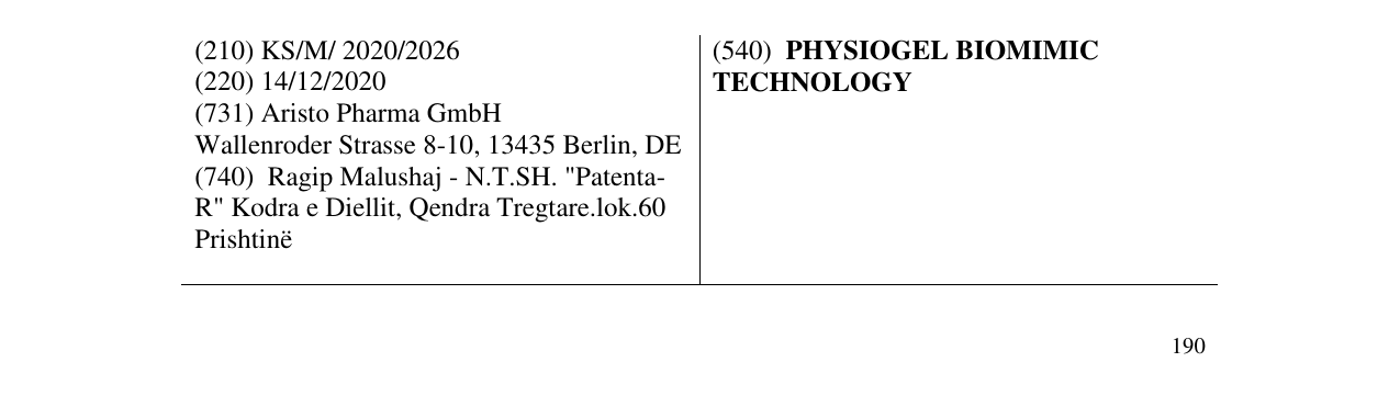 Zëri i markës PHYSIOGEL BIOMIMIC TECHNOLOGY në buletin