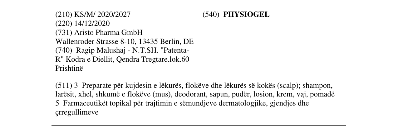 Zëri i markës PHYSIOGEL në buletin