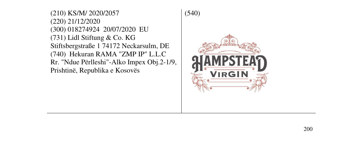 Zëri i markës HAMPSTEAD VIRGIN në buletin