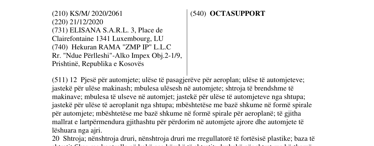 Zëri i markës OCTASUPPORT në buletin