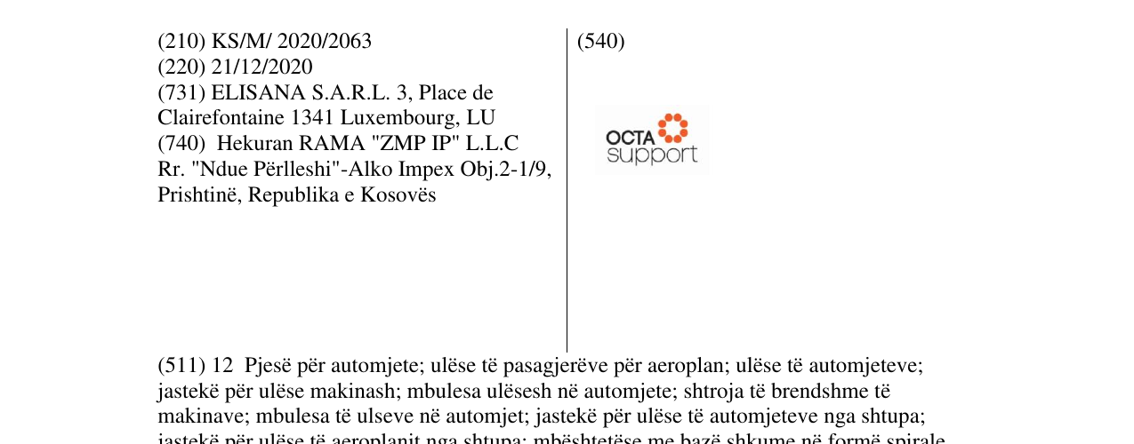 Zëri i markës OCTA SUPPORT në buletin