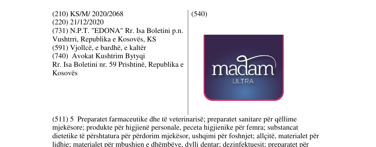 Zëri i markës MADAM në buletin