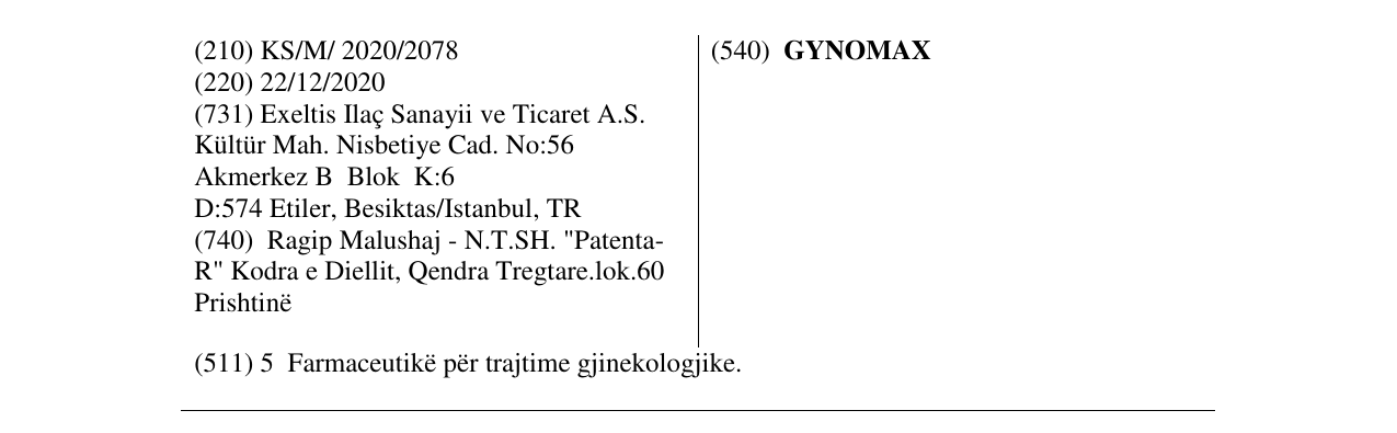 Zëri i markës GYNOMAX në buletin