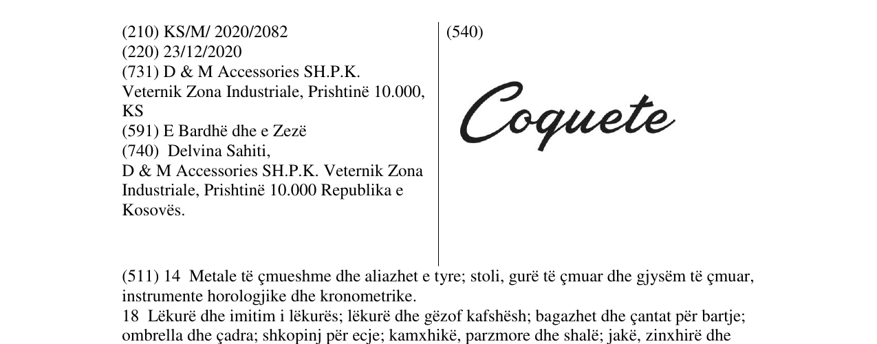 Zëri i markës coquete në buletin