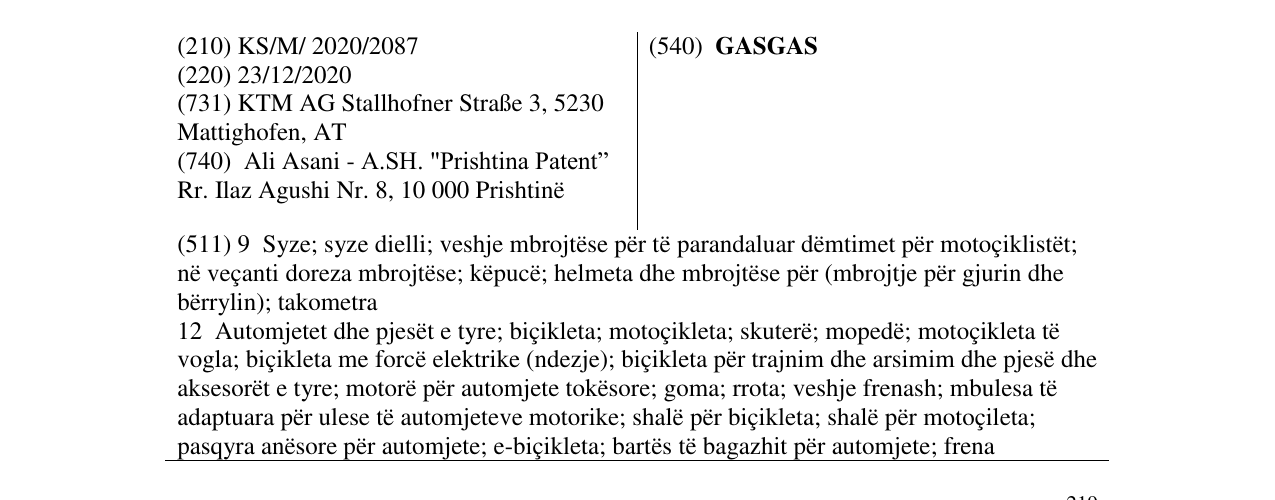 Zëri i markës GASGAS në buletin