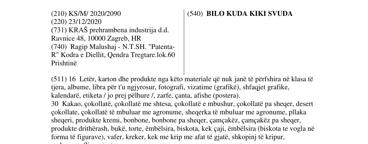 Zëri i markës BILO KUDA KIKI SVUDA në buletin