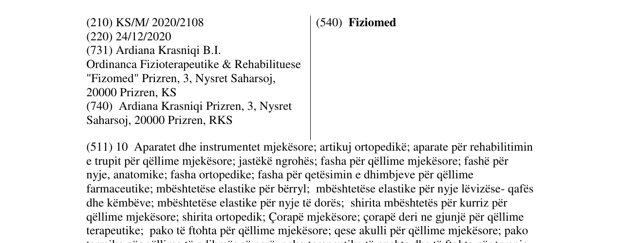 Zëri i markës Fiziomed në buletin