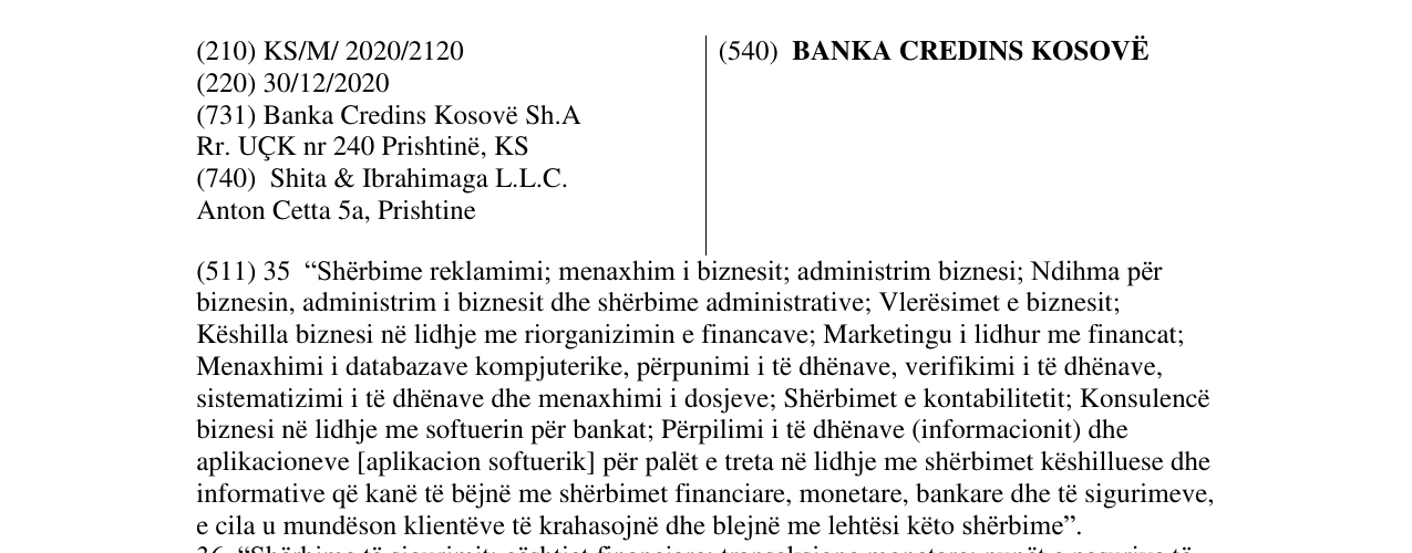 Zëri i markës BANKA CREDINS KOSOVË në buletin
