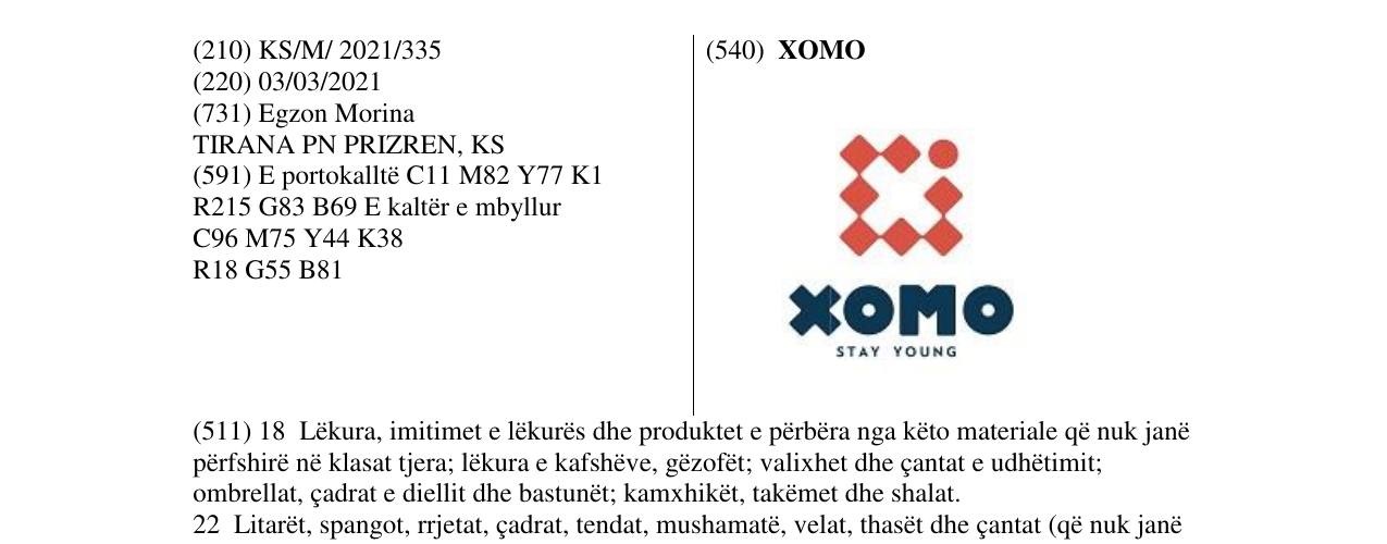 Zëri i markës XOMO në buletin