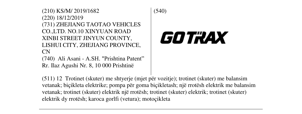 Zëri i markës GOTRAX në buletin