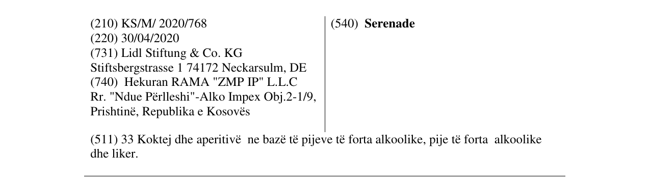 Zëri i markës Serenade në buletin