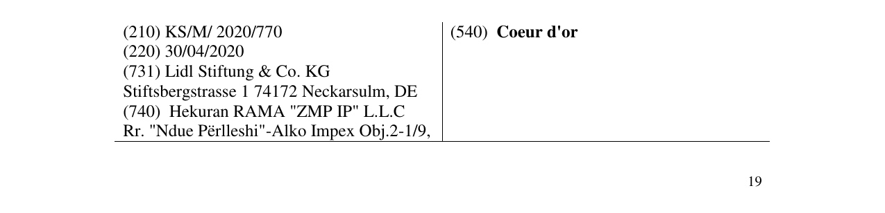 Zëri i markës Coeur d'or në buletin