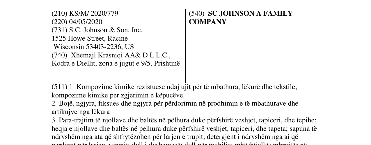 Zëri i markës SC JOHNSON A FAMILY COMPANY në buletin