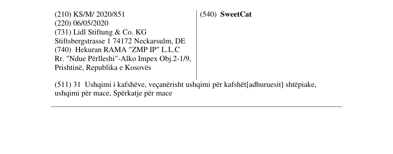 Zëri i markës SweetCat në buletin