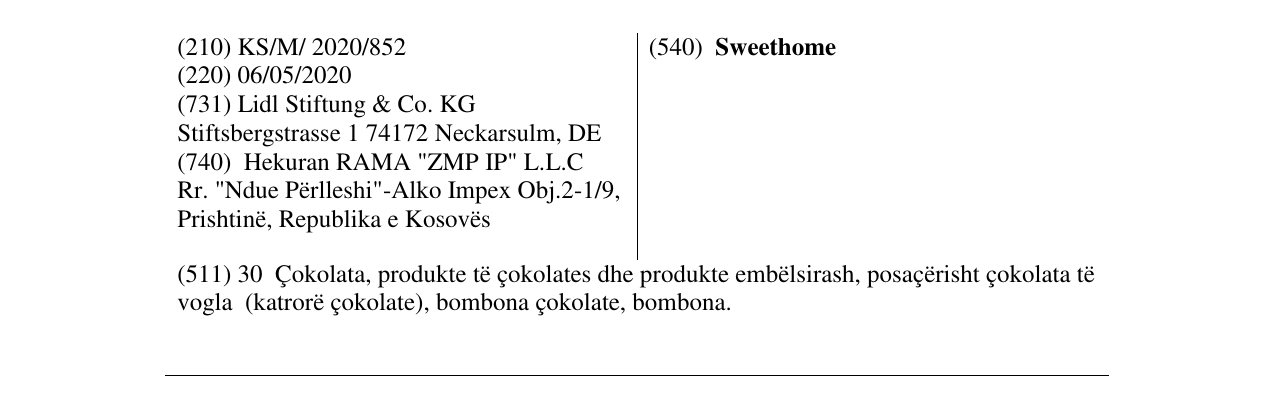 Zëri i markës Sweethome në buletin