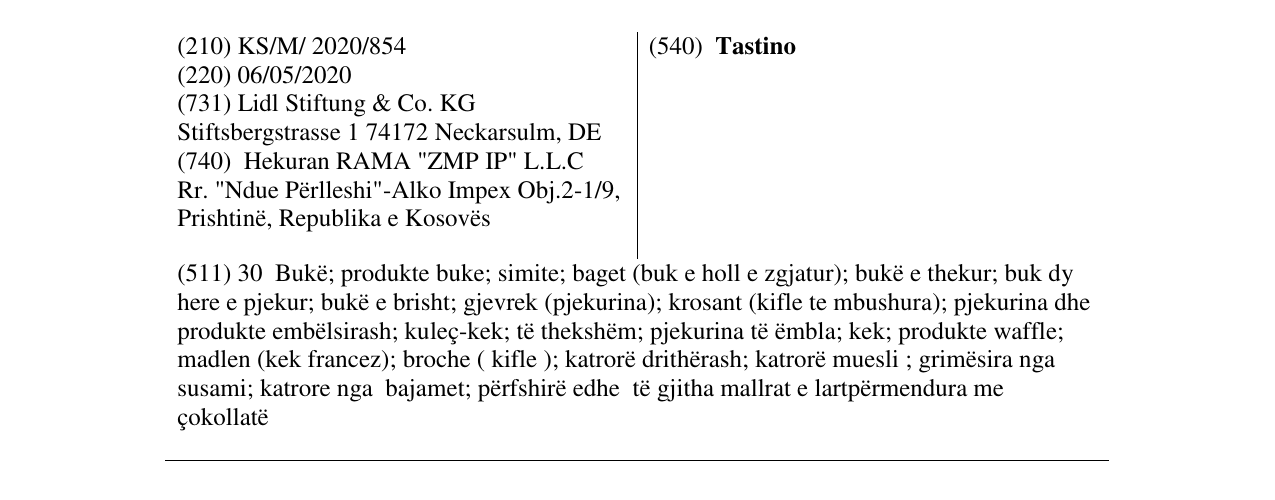Zëri i markës Tastino në buletin