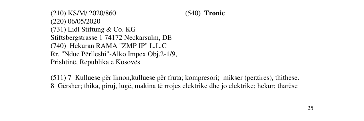 Zëri i markës Tronic në buletin