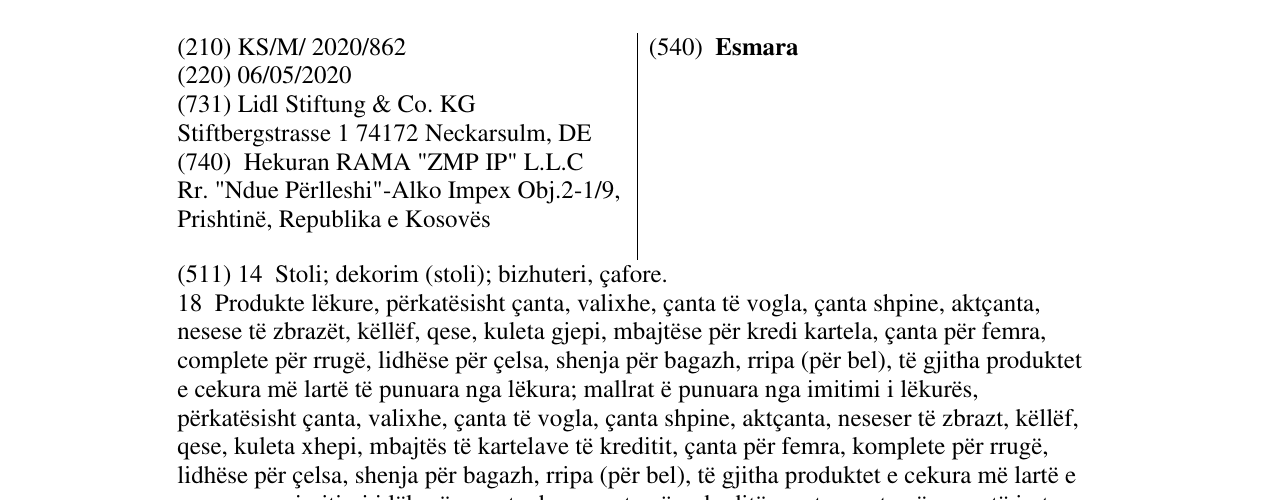 Zëri i markës Esmara në buletin