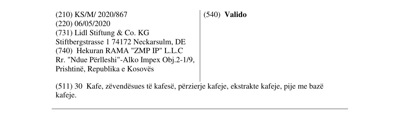 Zëri i markës Valido në buletin