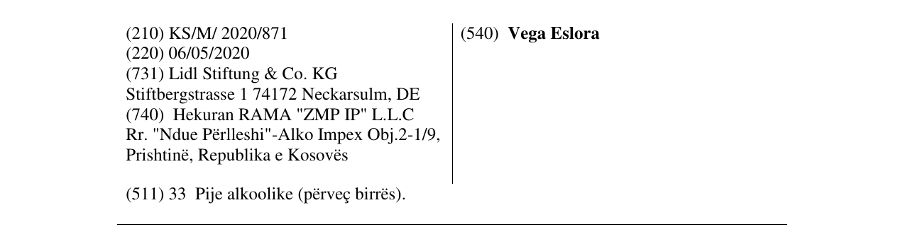 Zëri i markës Vega Eslora në buletin