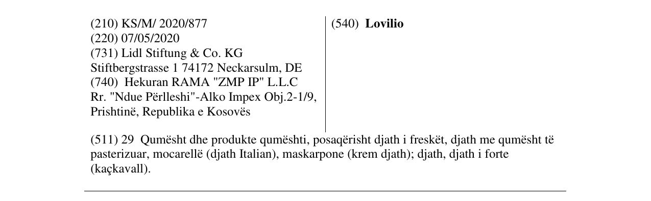 Zëri i markës Lovilio në buletin